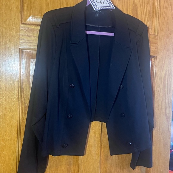 #92 Torrid 3 Black Lightweight Ponte Crop Military Blazer - Picture 3 of 4